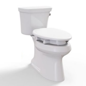 Bemis Raised Toilet Seat. Image of the raised toilet seat connected to a toilet.