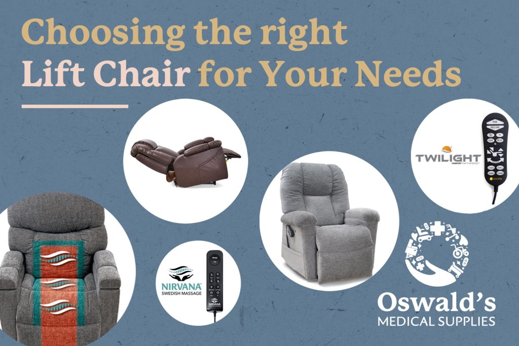 Choosing the Right Lift Chair. Photo of the title over various lift chair-related photos.