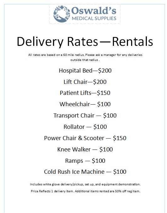 DELIVERY RATE RENTALS. Photo of Oswald's Delivery Rates.