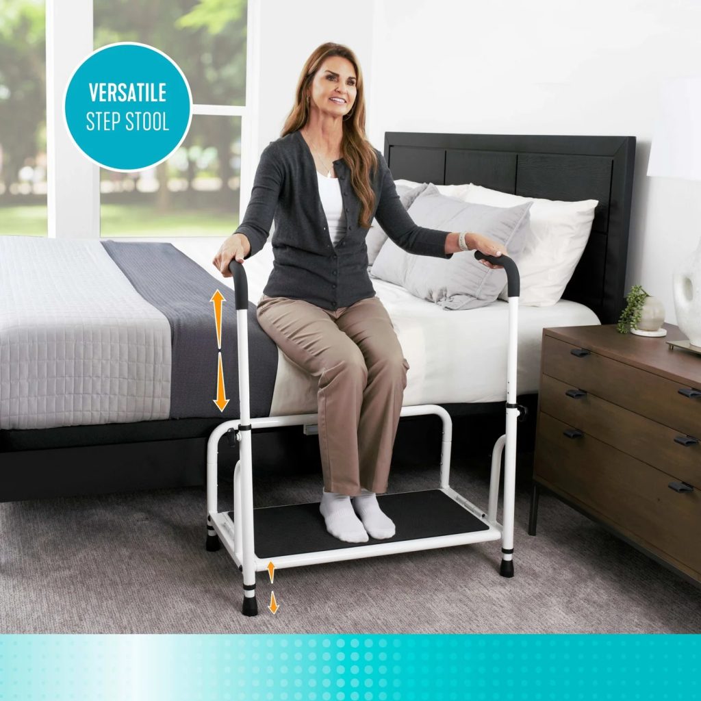 The Stander Step inset. Image of a woman using the Stander Step.