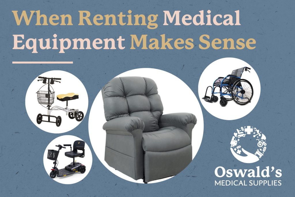 When Renting Med Eqpt Makes Sense. Photo of the title over various medical equipment photos.